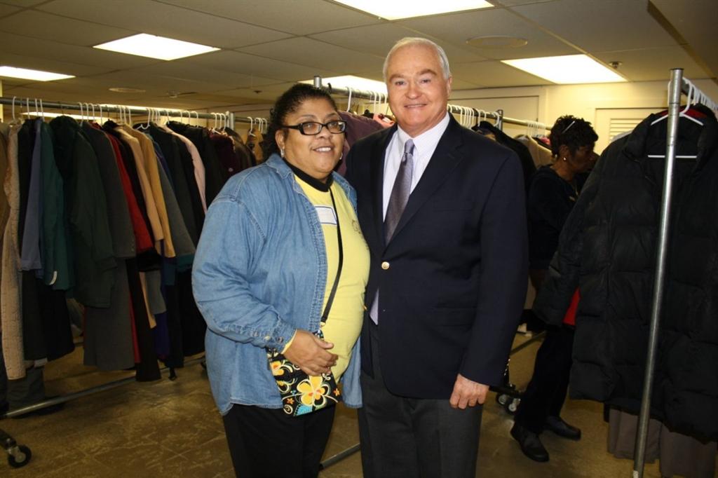 Reverend Darlene Wilson joins with Freeholder John P. Curley at the Pilgrim Baptist Church in Red Bank for Project Homeless Connect on Feb. 4, 2015.